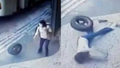 Vídeo mostra mulher sendo atingida por pneu descontrolado no Rio